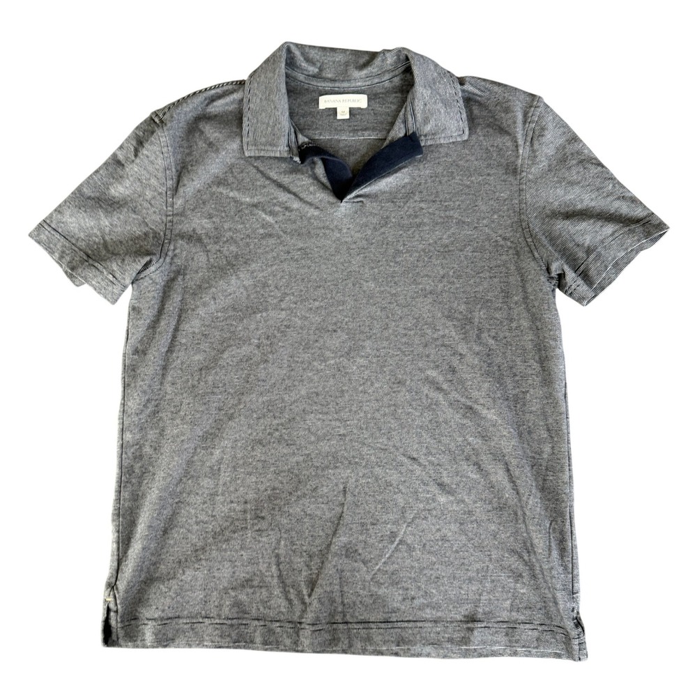 Banana Republic Mens Heathered Gray Striped Polo Shirt Size Medium Preppy